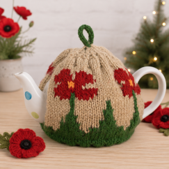 Remembrance Day Poppy Tea Cosy Set Knitting Pattern - Knitting Pattern