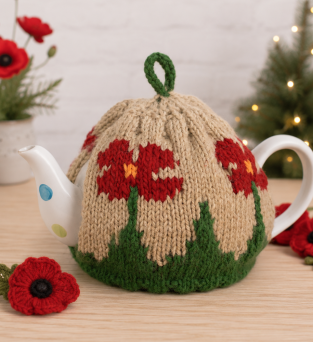 Remembrance Day Poppy Tea Cosy Set Knitting Pattern Knitting Pattern