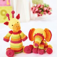 Simple Stripes Toy Elephant and Giraffe Knitting Pattern