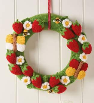 Strawberry Floral Spring Wreath Knitting Pattern Knitting Pattern