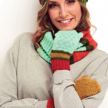Stripe Hat, Gloves and Cowl Knitting Pattern