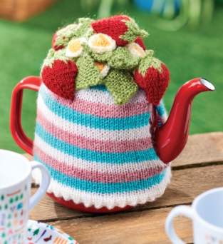 Striped Strawberry Tea Cosy Project Knitting Pattern