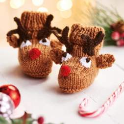 Reindeer baby bootees Christmas knitting pattern Knitting Pattern