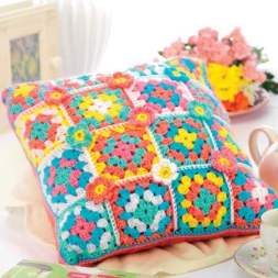 Spring Shades Granny Square Crochet Cushion Knitting Pattern