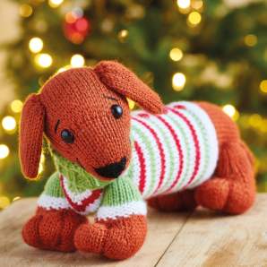 Festive Christmas Sausage Dog Dachshund Toy Knitting Pattern