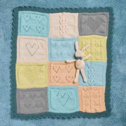 Baby Knitting Patterns: Heart Patchwork Blanket and Bunny Toy Knitting Pattern