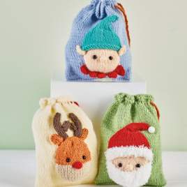 Christmas Character Gift Bags Knitting Pattern Knitting Pattern