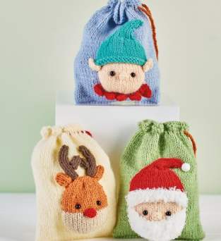 Christmas Character Gift Bags Knitting Pattern Knitting Pattern